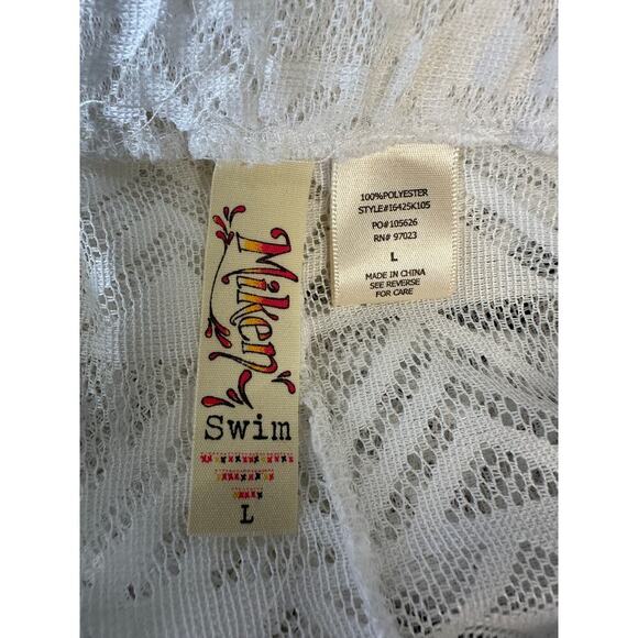 Miken Women's Swim Cover-Up Pants L White Polyester Sheer Crochet Drawstring - Picture 9 of 9